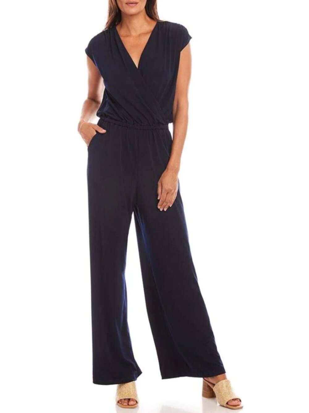 Karen Kane Sleeveless Travel Jersey Jumpsuit Navy Blue Lightweight Stretch M NWT